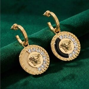 Versace Gold and Black Medusa Hoop Earrings